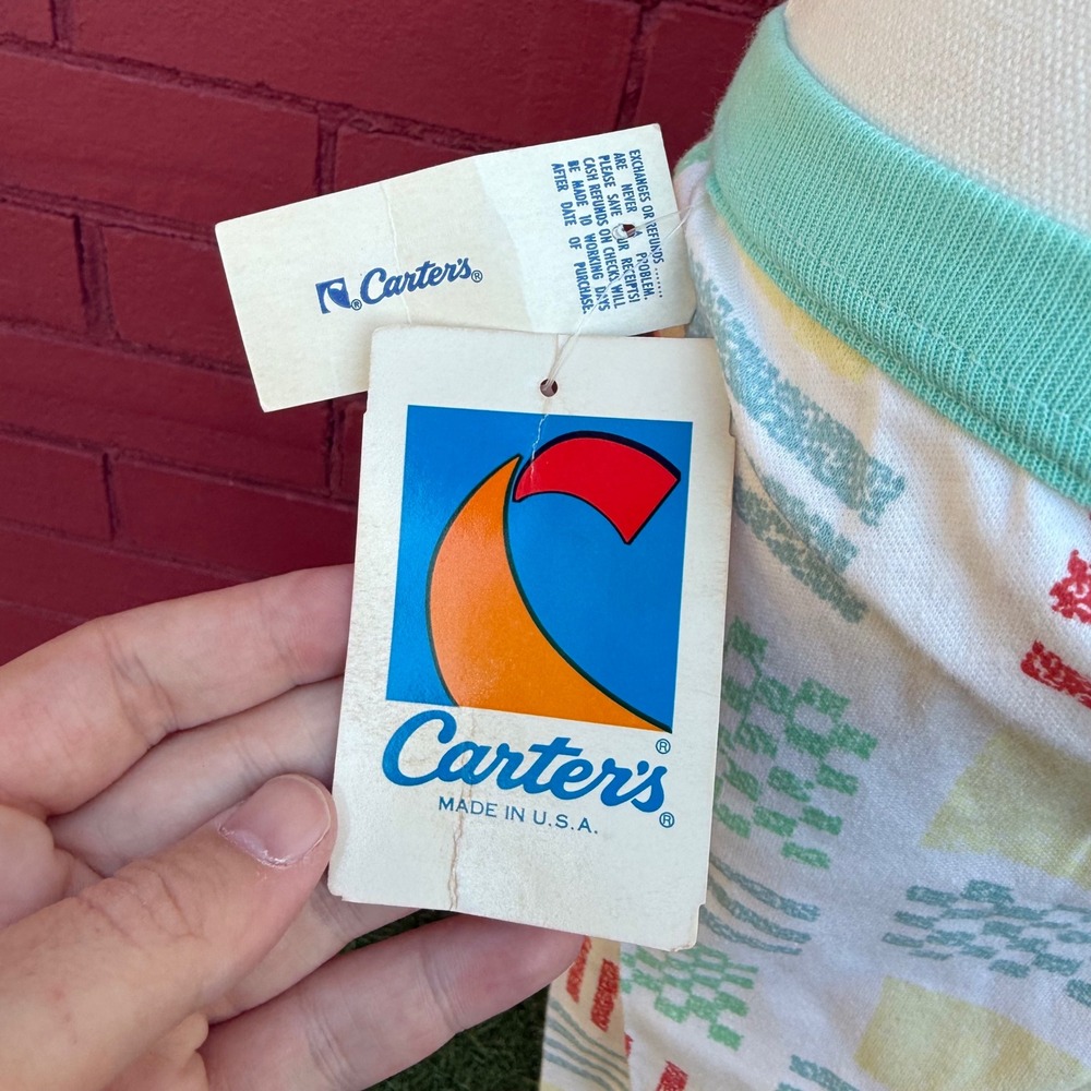 Vtg 80s Carters Outfit 100% Cotton Long Sleeve Pants Set Abstract - Picture 10 of 10